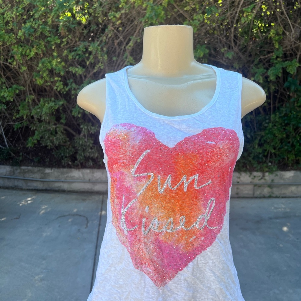 The Classic White Tank Top with Pink and Orange Heart